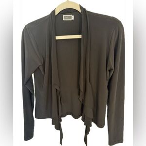 Sympli Stretch Jersey Cropped Ruffle Tie Front Cardigan Black Size 8